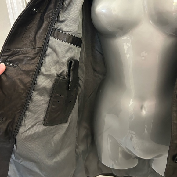 Genuine Brown Leather, Oversized Coat with Removable Sherpa Collar - Picture 6 of 11